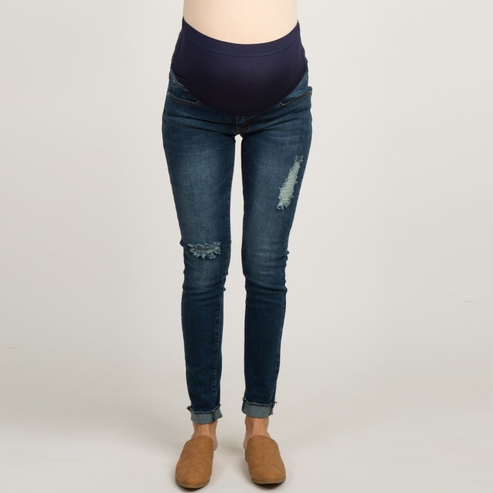 PinkBlush Navy Blue Distressed Maternity Jeans